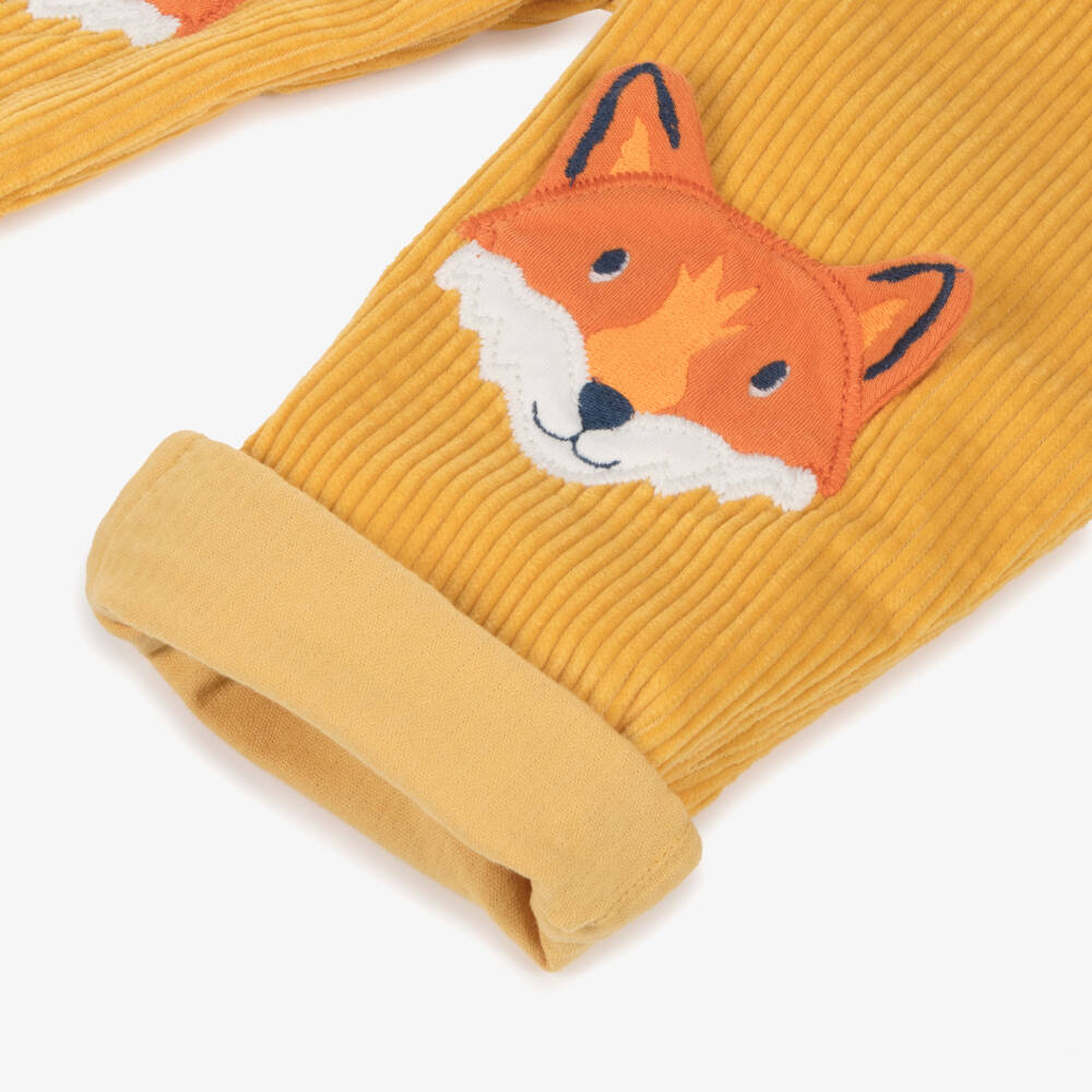 Frugi-Bright Yellow Cordurory Trousers with Fox Knee Patches | Childrensalon Outlet