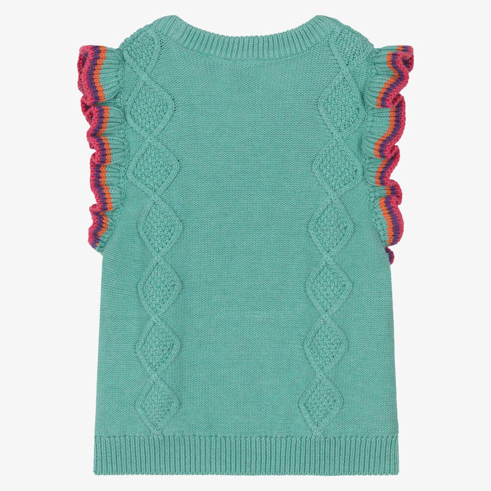 Frugi-Girls Aqua Blue Knitted Organic Cotton Slip Over Vest | Childrensalon Outlet
