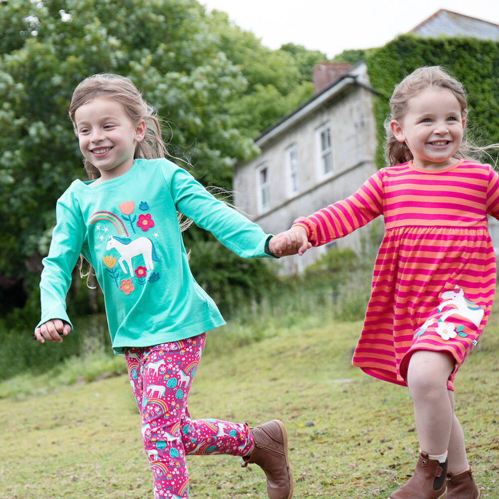 Frugi-Girls Aqua Horse Appliqué Top | Childrensalon Outlet