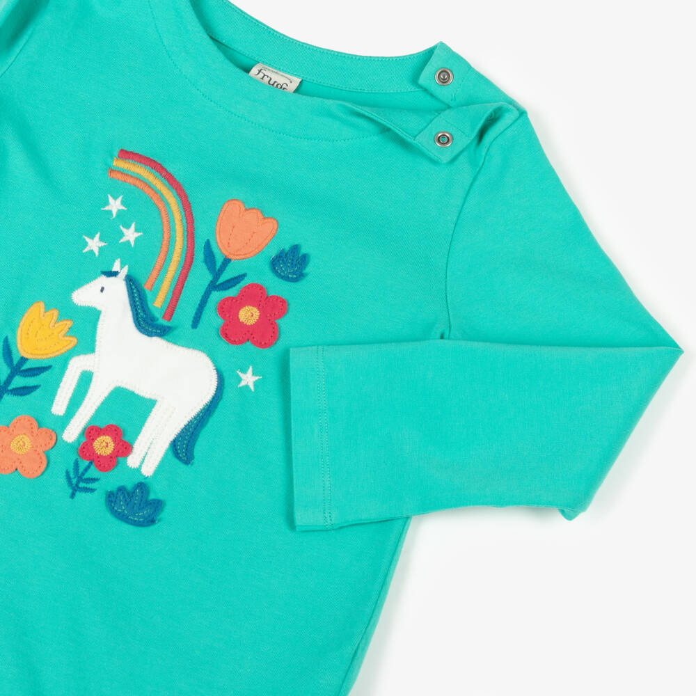 Frugi-Girls Aqua Horse Appliqué Top | Childrensalon Outlet