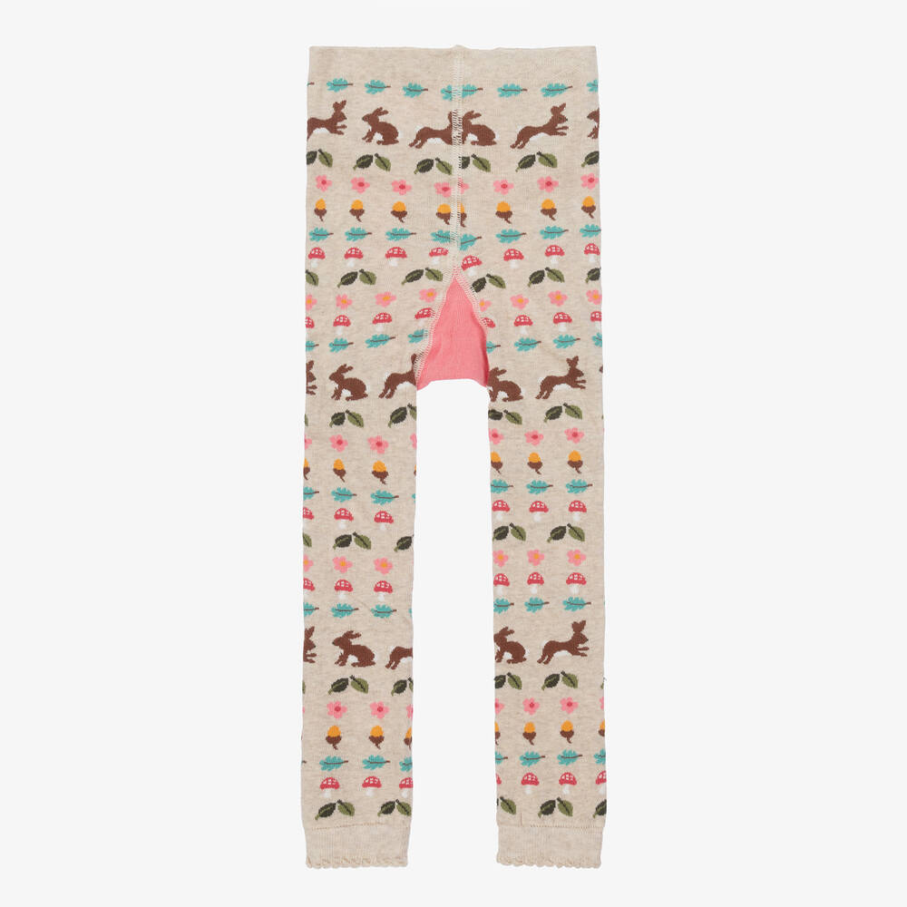 Frugi - Girls Beige Rabbit Organic Cotton Leggings | Childrensalon