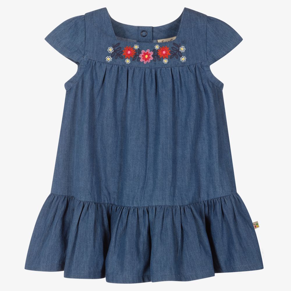 Frugi - Синее платье из шамбре для девочек  | Childrensalon