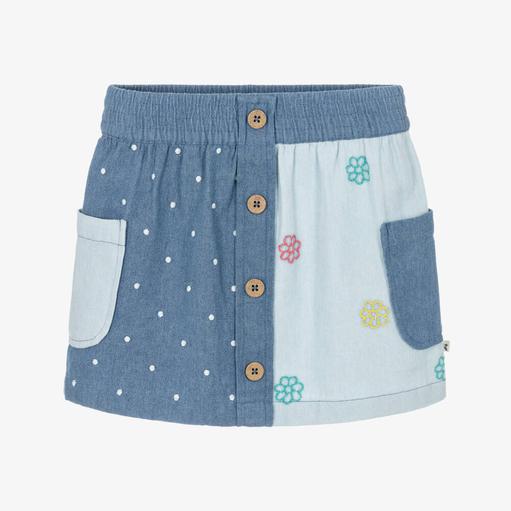 Frugi-Girls Blue Cotton Denim Skirt with Embroidery | Childrensalon Outlet