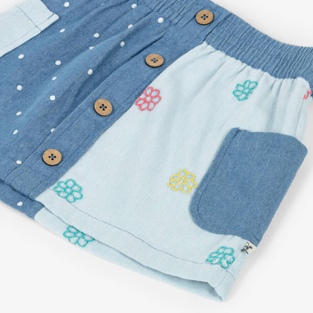 Frugi-Girls Blue Cotton Denim Skirt with Embroidery | Childrensalon Outlet