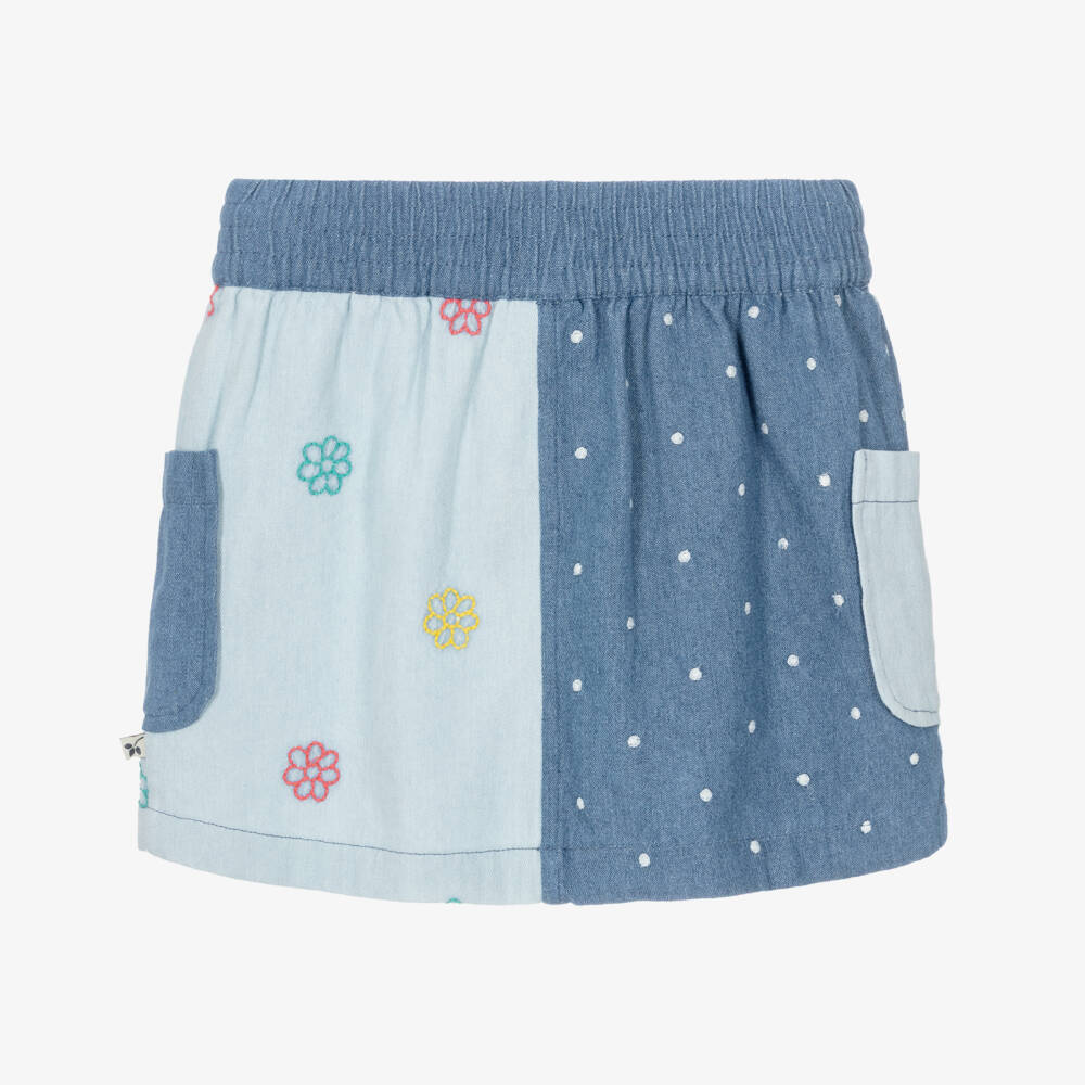 Frugi-Girls Blue Cotton Denim Skirt with Embroidery | Childrensalon Outlet