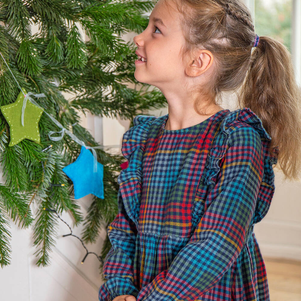 Frugi Girls Blue Cotton Flannel Check Dress Childrensalon Outlet
