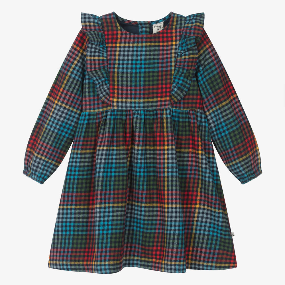 Frugi - Girls Blue Cotton Flannel Check Dress | Childrensalon