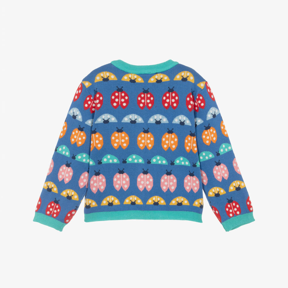 Frugi-Girls Blue Cotton Knit Ladybird Cardigan | Childrensalon Outlet
