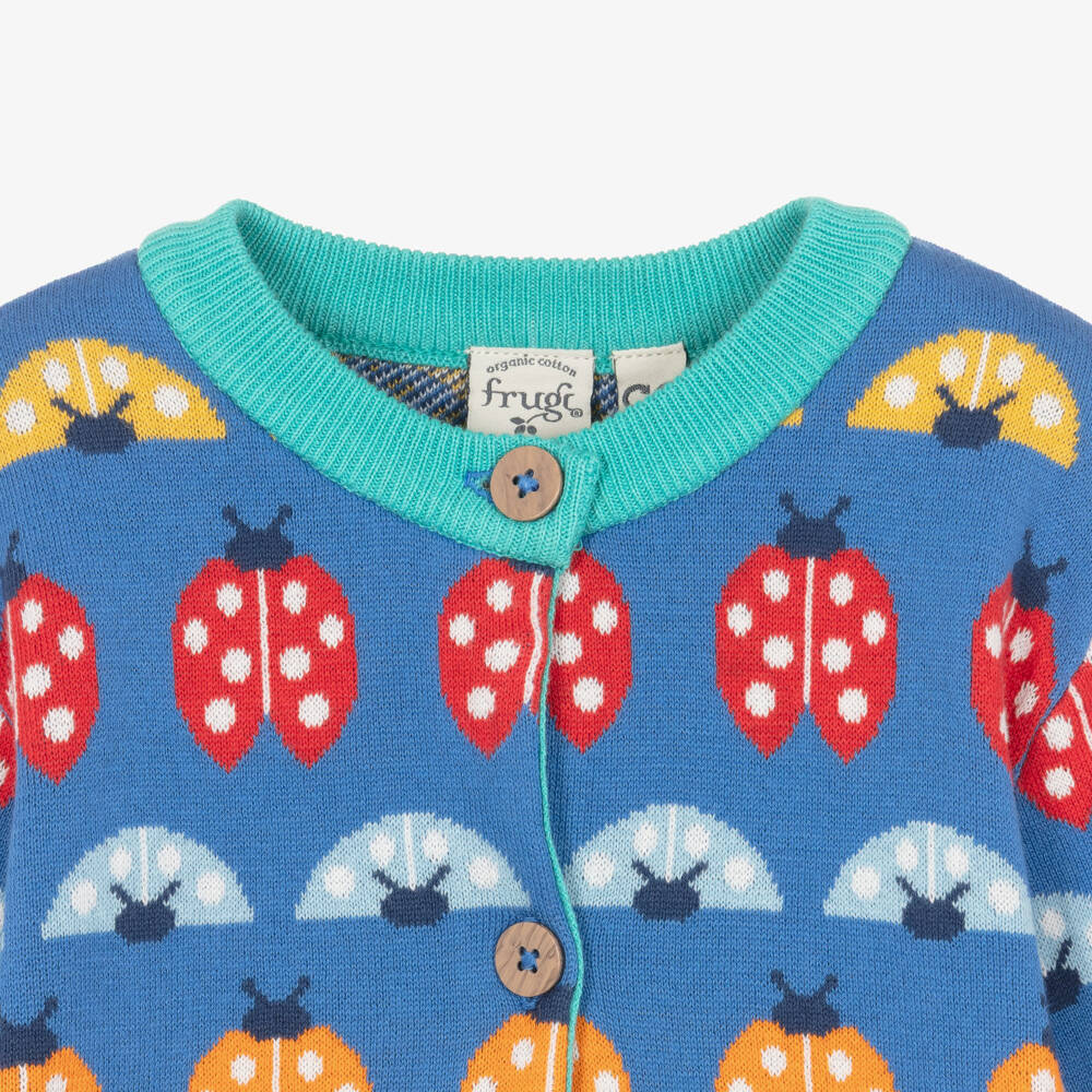 Frugi-Girls Blue Cotton Knit Ladybird Cardigan | Childrensalon Outlet