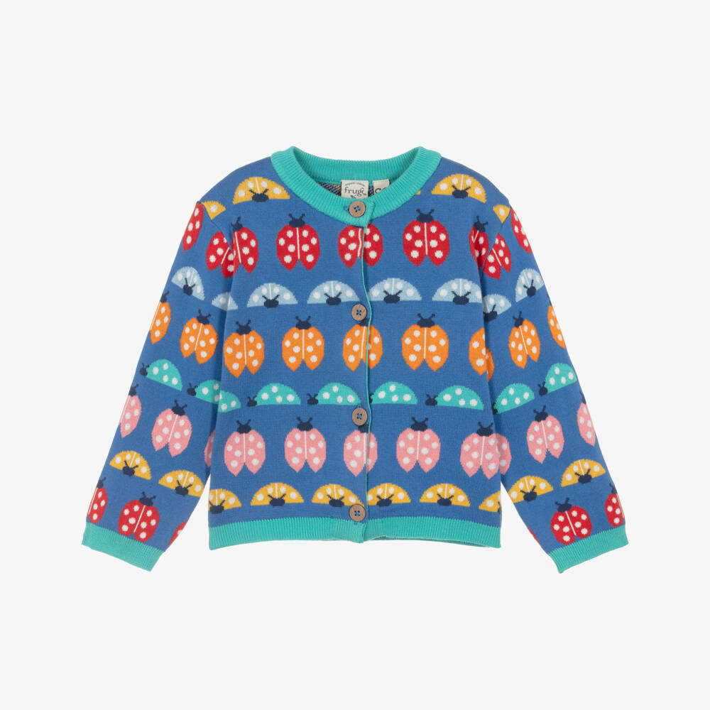 Frugi-Girls Blue Cotton Knit Ladybird Cardigan | Childrensalon Outlet