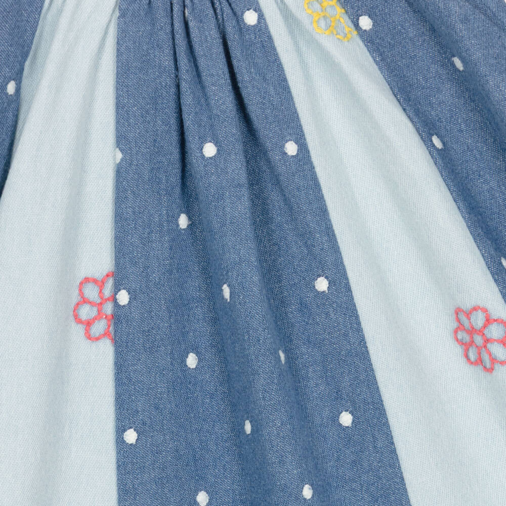 Frugi-Girls Blue Denim Trapeze Dress with Embroidered Flowers | Childrensalon Outlet