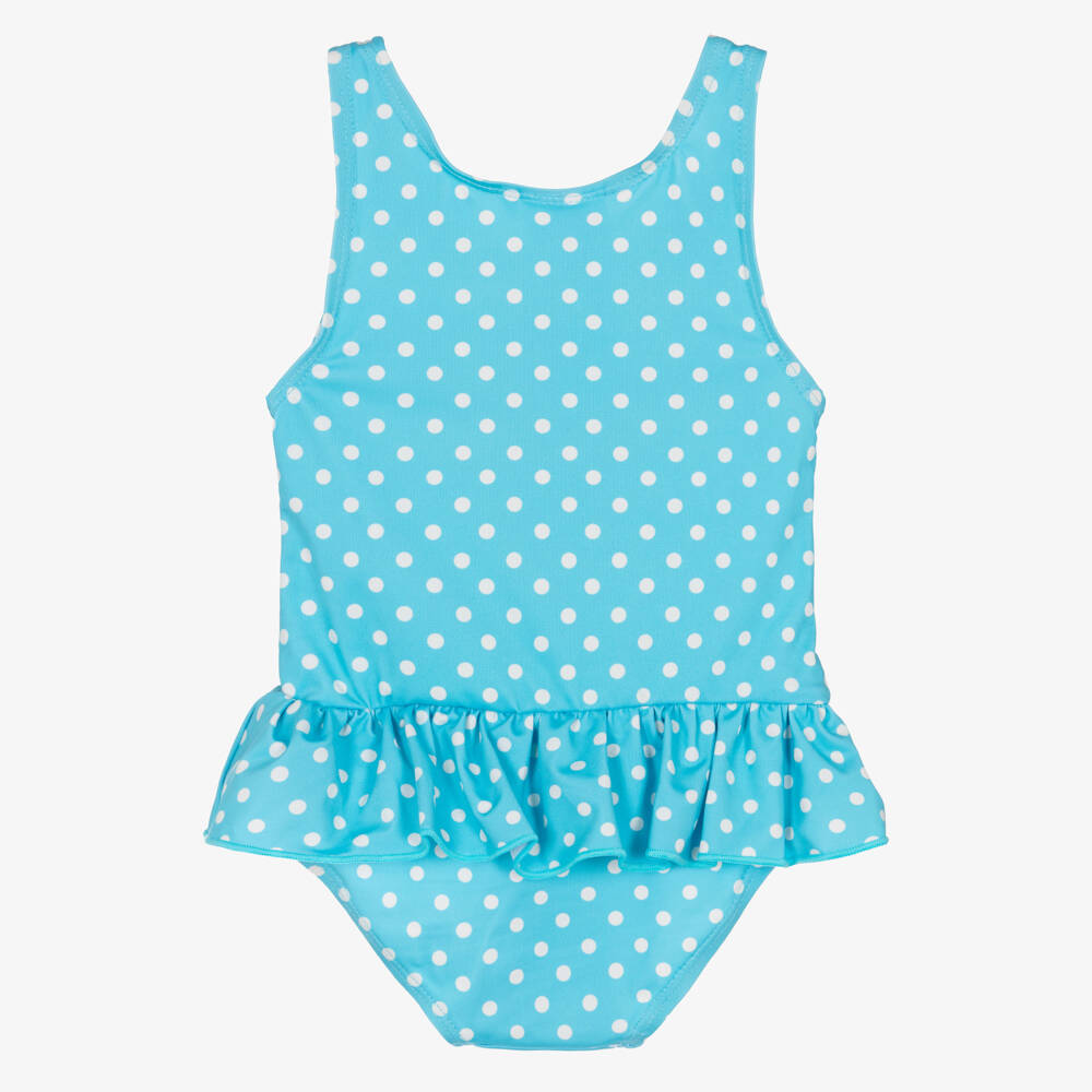 Frugi-Girls Blue Dotted Swimsuit with Sunflower Motif | Childrensalon Outlet