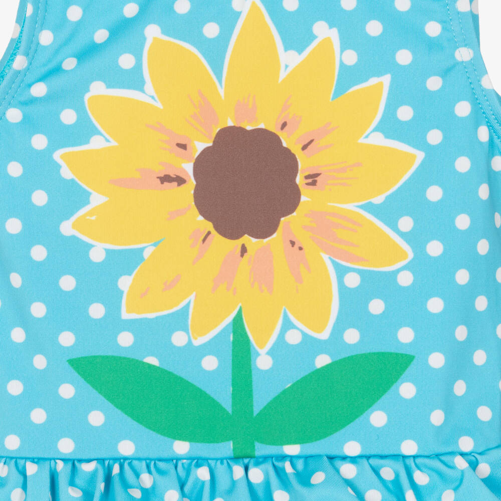 Frugi-Girls Blue Dotted Swimsuit with Sunflower Motif | Childrensalon Outlet