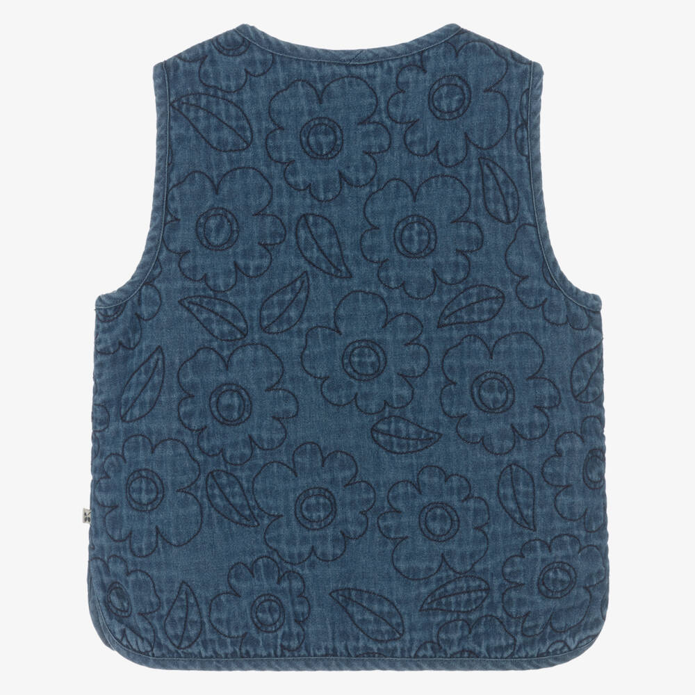 Frugi-Girls Blue Embroidered Floral Denim Waistcoat | Childrensalon Outlet