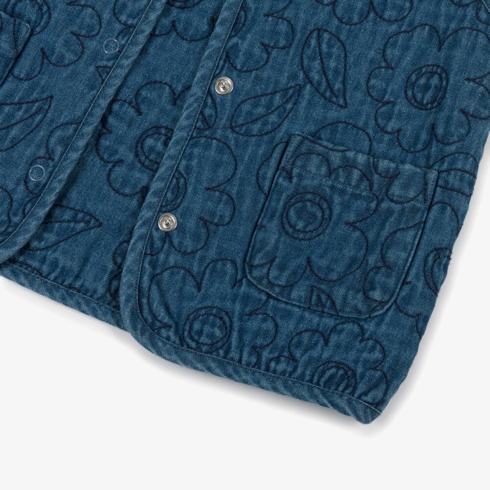 Frugi-Girls Blue Embroidered Floral Denim Waistcoat | Childrensalon Outlet