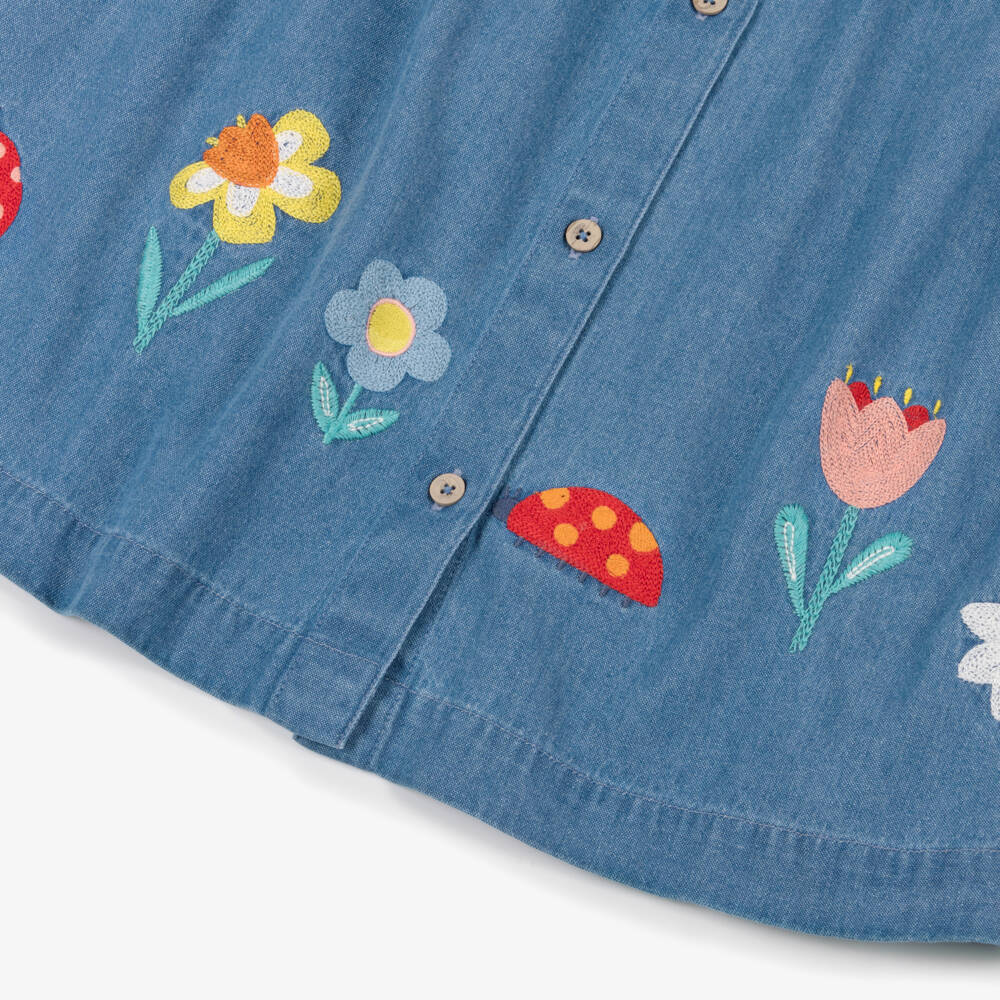 Frugi-Girls Blue Embroidered Organic Cotton Denim Dress | Childrensalon Outlet