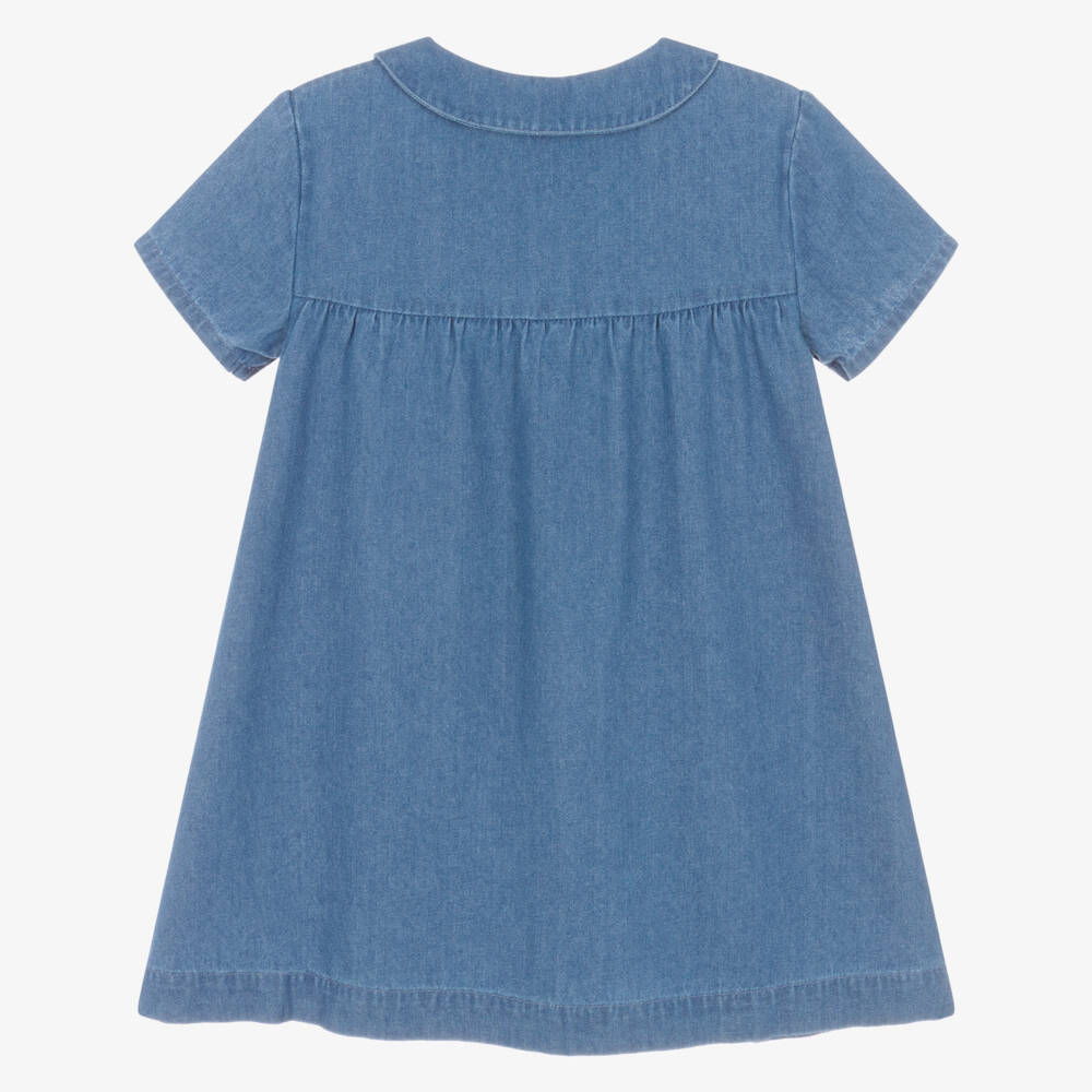 Frugi-Girls Blue Embroidered Organic Cotton Denim Dress | Childrensalon Outlet