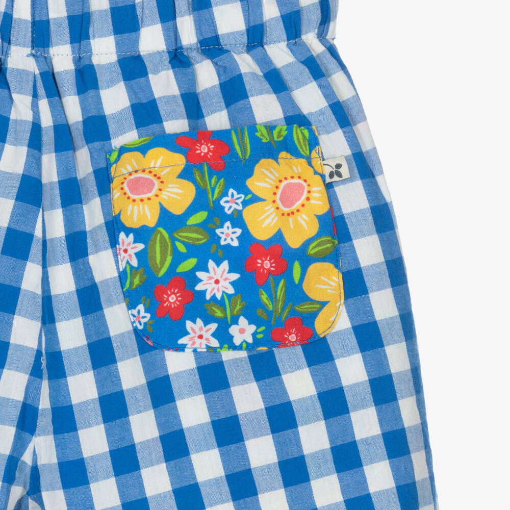 Frugi-Girls Blue Gingham & Floral Reversible Organic Cotton Shorts | Childrensalon Outlet