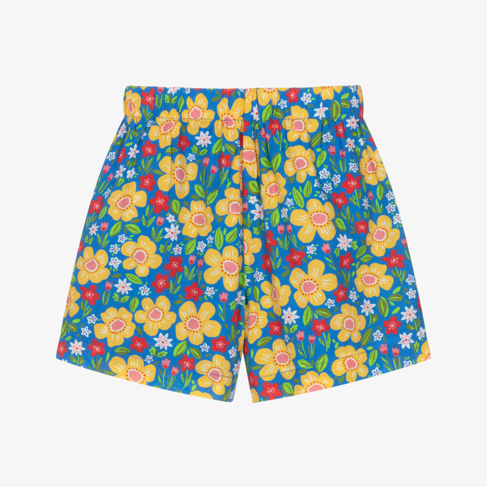 Frugi-Girls Blue Gingham & Floral Reversible Organic Cotton Shorts | Childrensalon Outlet