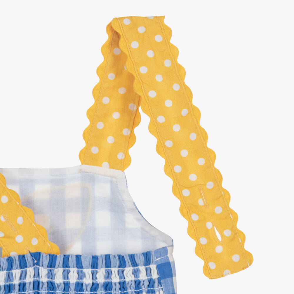 Frugi-Girls Blue Gingham Organic Cotton Dress with Daisy Appliqué | Childrensalon Outlet