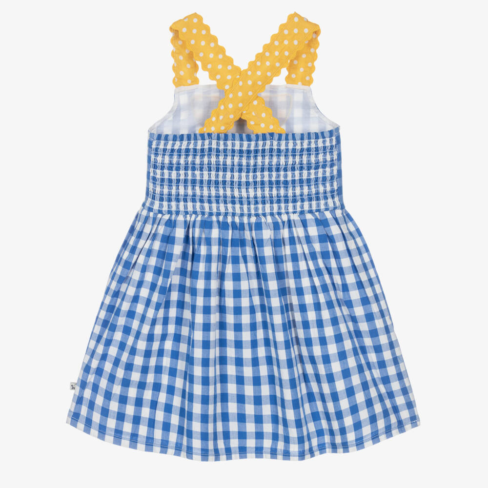 Frugi-Girls Blue Gingham Organic Cotton Dress with Daisy Appliqué | Childrensalon Outlet