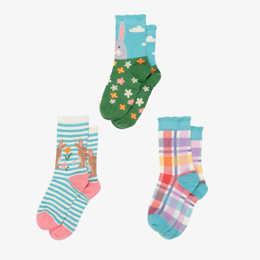 Frugi-Girls Blue & Green Cotton Ankle Socks (3 Pack) | Childrensalon Outlet