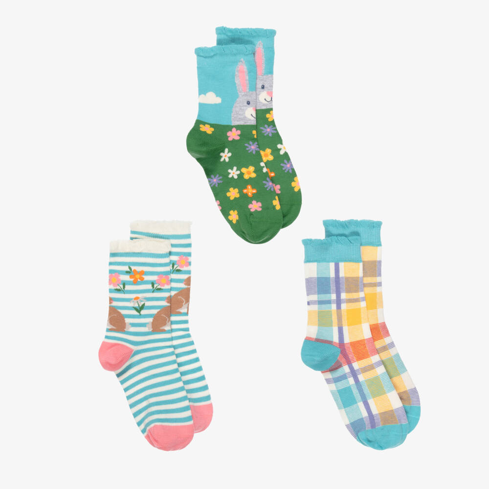 Frugi-Girls Blue & Green Cotton Ankle Socks (3 Pack) | Childrensalon Outlet