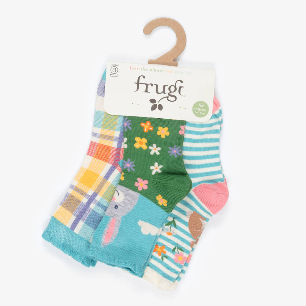 Frugi-Girls Blue & Green Cotton Ankle Socks (3 Pack) | Childrensalon Outlet