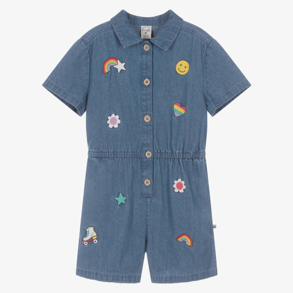 Frugi-Girls Blue Organic Cotton Denim Playsuit | Childrensalon Outlet