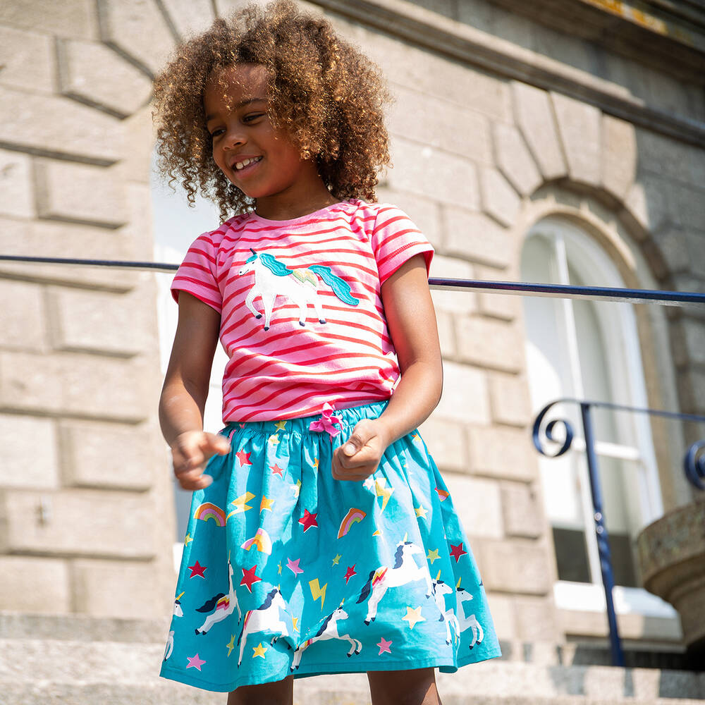 فروجي-تنورة قطن عضوي بوبلين لون أزرق | Childrensalon Outlet