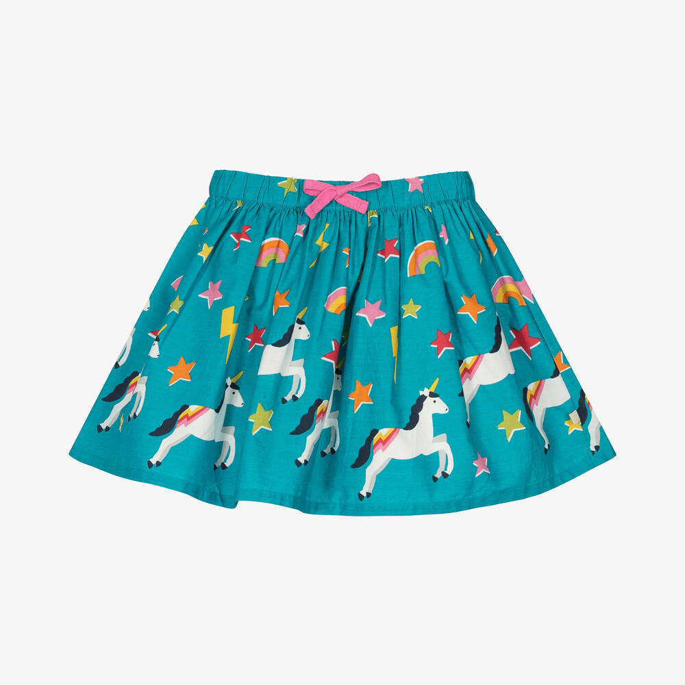 Frugi - Girls Blue Organic Cotton Unicorns Skirt | Childrensalon