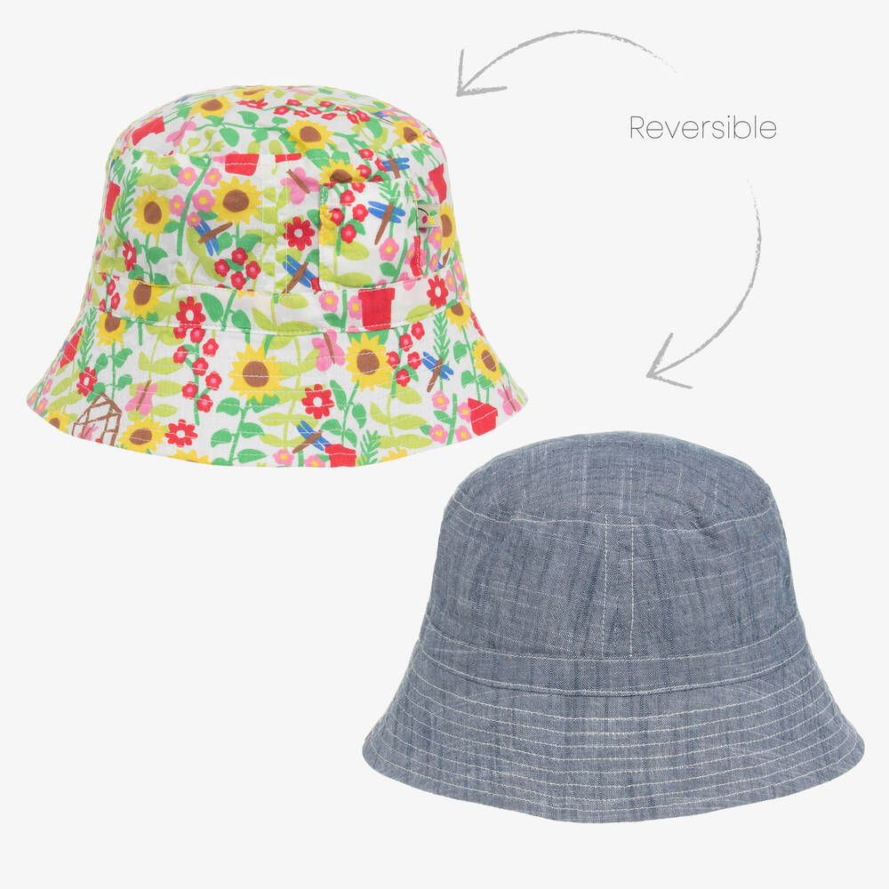Frugi - قبعة بوجهين قطن عضوي لون أزرق وأبيض للبنات | Childrensalon