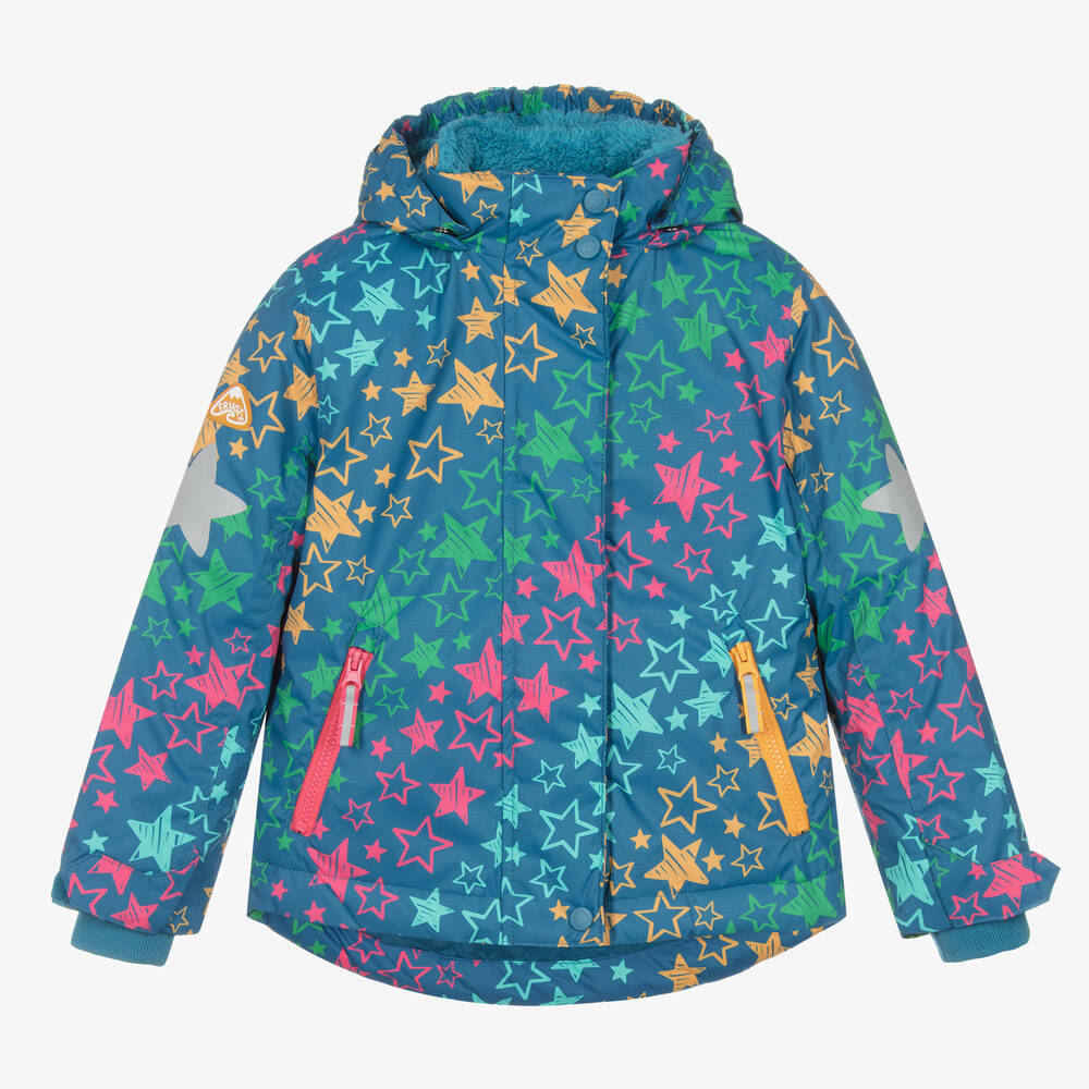 Frugi - Girls Blue Stars Waterproof Ski Jacket | Childrensalon
