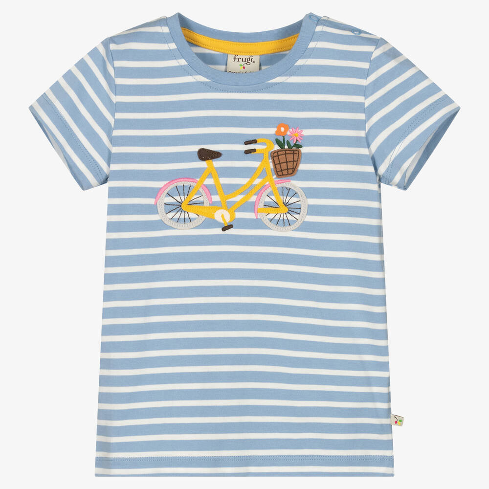 Frugi - Girls Blue Striped Organic Cotton T-Shirt | Childrensalon