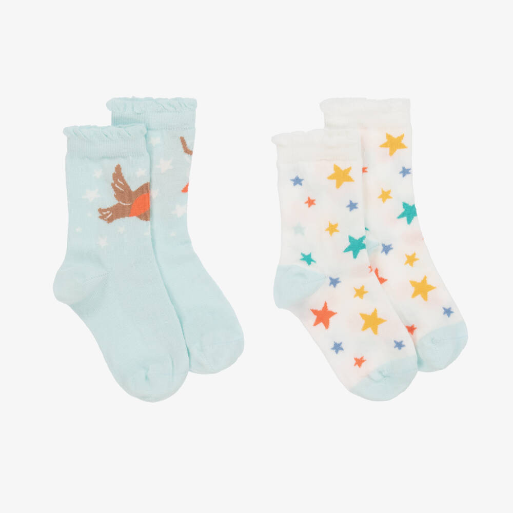 Frugi-Girls Blue & White Cotton Socks Duo | Childrensalon Outlet
