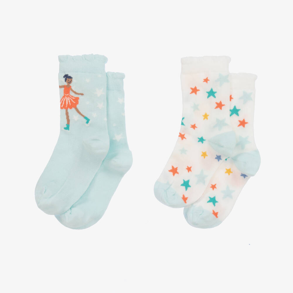 Frugi-Girls Blue & White Cotton Socks Duo | Childrensalon Outlet