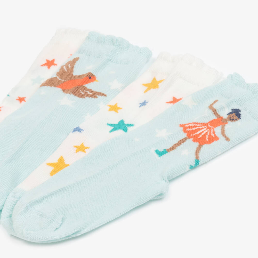 Frugi-Girls Blue & White Cotton Socks Duo | Childrensalon Outlet