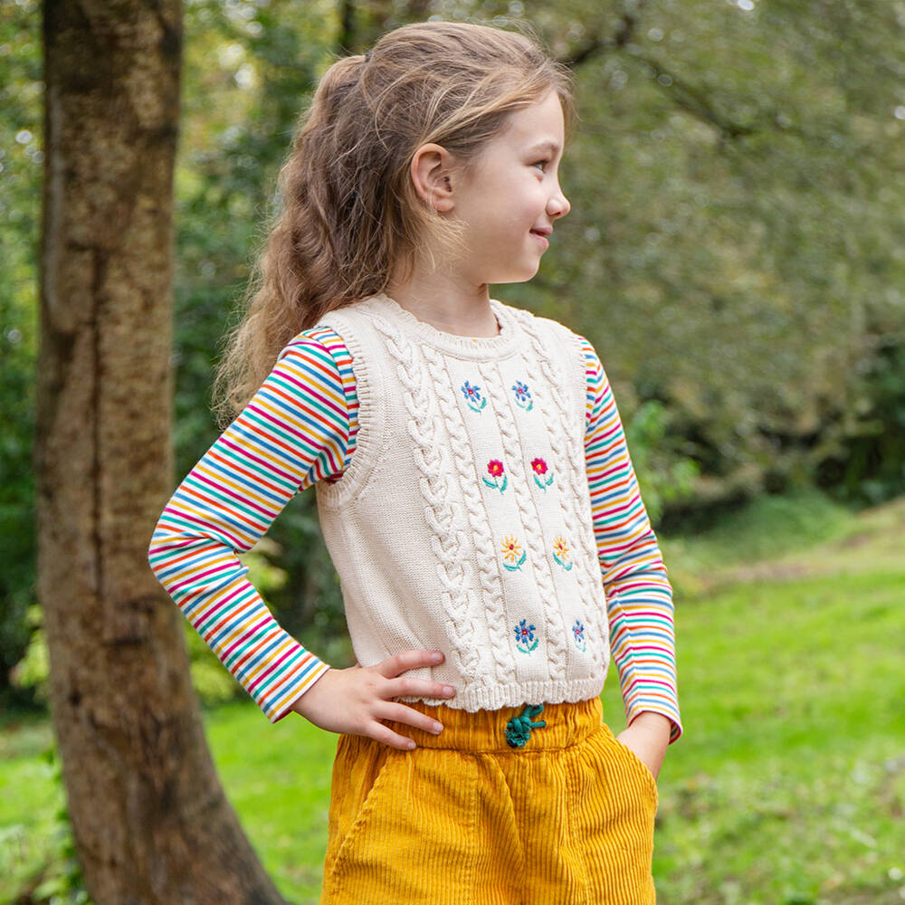 Frugi - Girls Cream Knit Flower Vest | Childrensalon Outlet