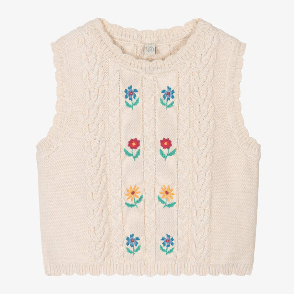 Frugi-Girls Cream Knit Flower Vest | Childrensalon Outlet