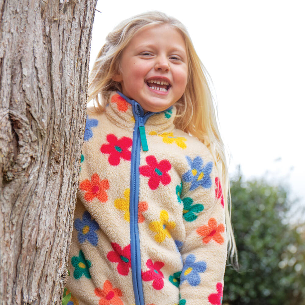 Frugi-Girls Creamy Blossom Fleece Jacket | Childrensalon Outlet