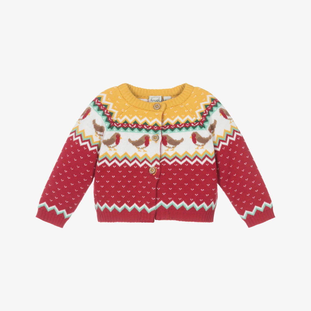 Frugi-Girls Festive Red Knit Cardigan | Childrensalon Outlet