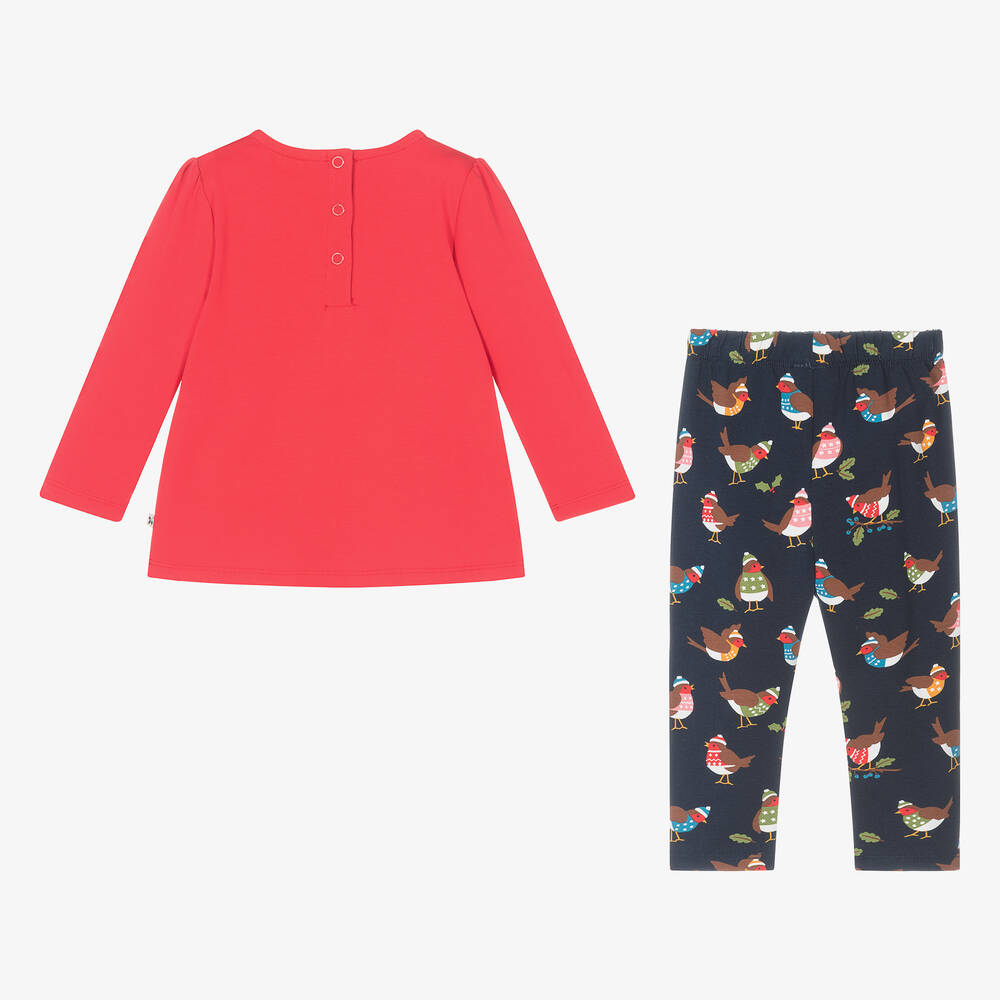 Frugi-طقم ليقنز  قطن روبن أحمر بطبعة احتفالية للبنات | Childrensalon Outlet