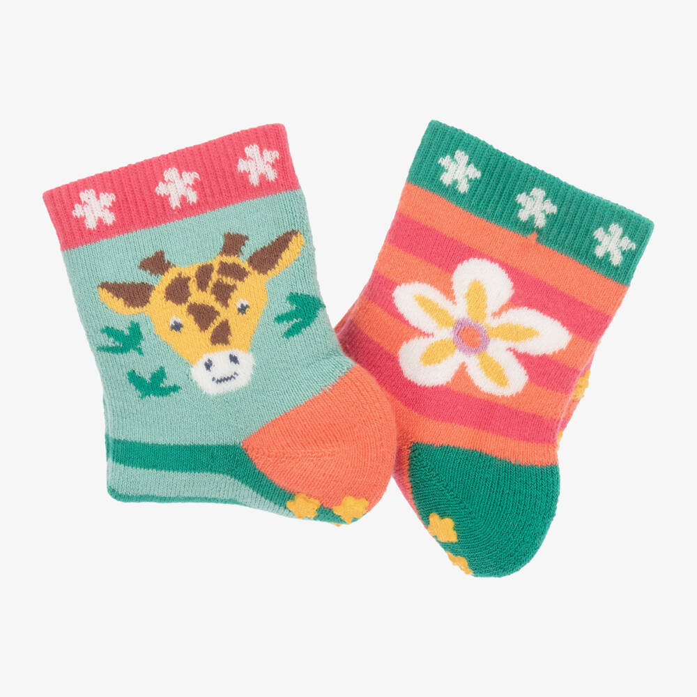 Frugi-Girls Giraffe & Floral Slipper Socks | Childrensalon Outlet