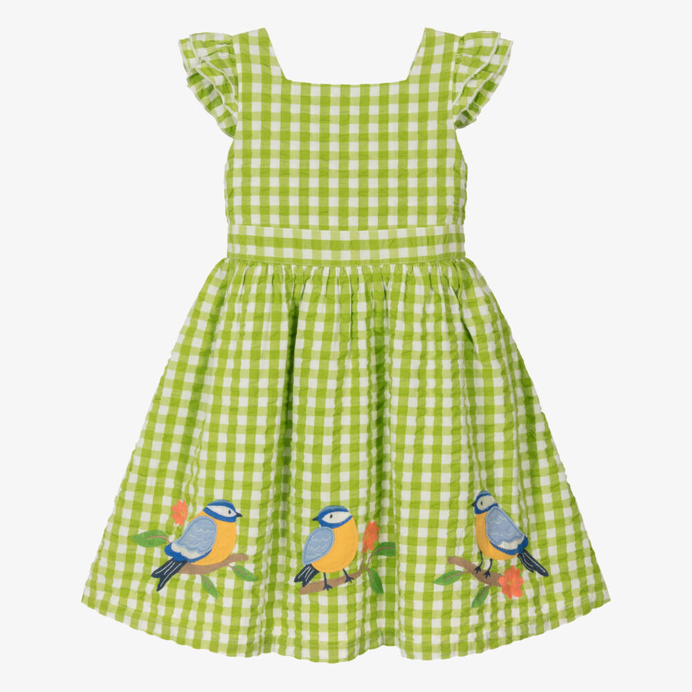 Frugi-Girls' Green Checkered Cotton Dress | Childrensalon Outlet