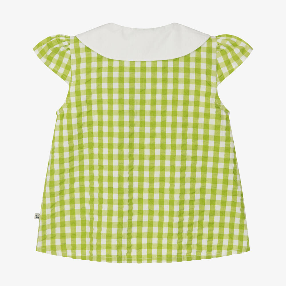 Frugi-Girls Green Checkered Cotton Top | Childrensalon Outlet