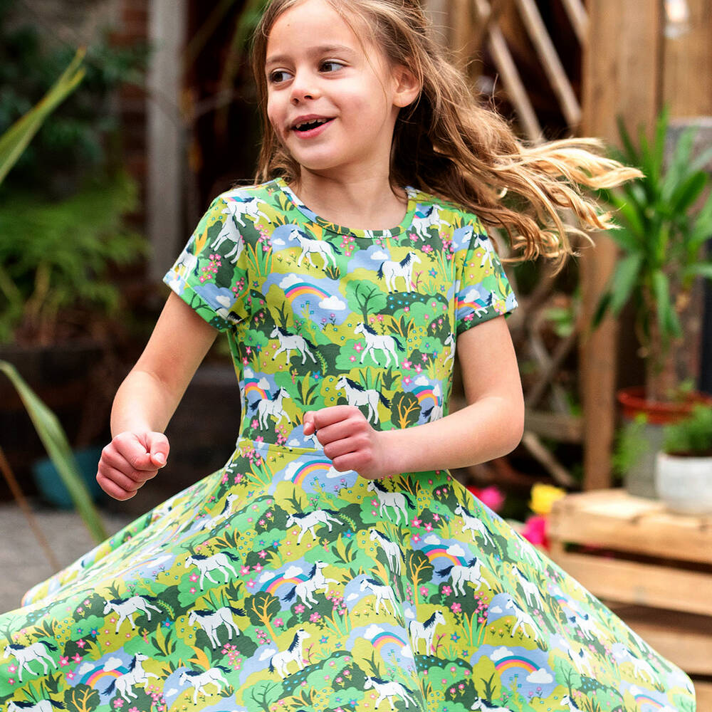 فروجي-فستان سكاتر قطن عضوي جيرسي لون أخضر | Childrensalon Outlet