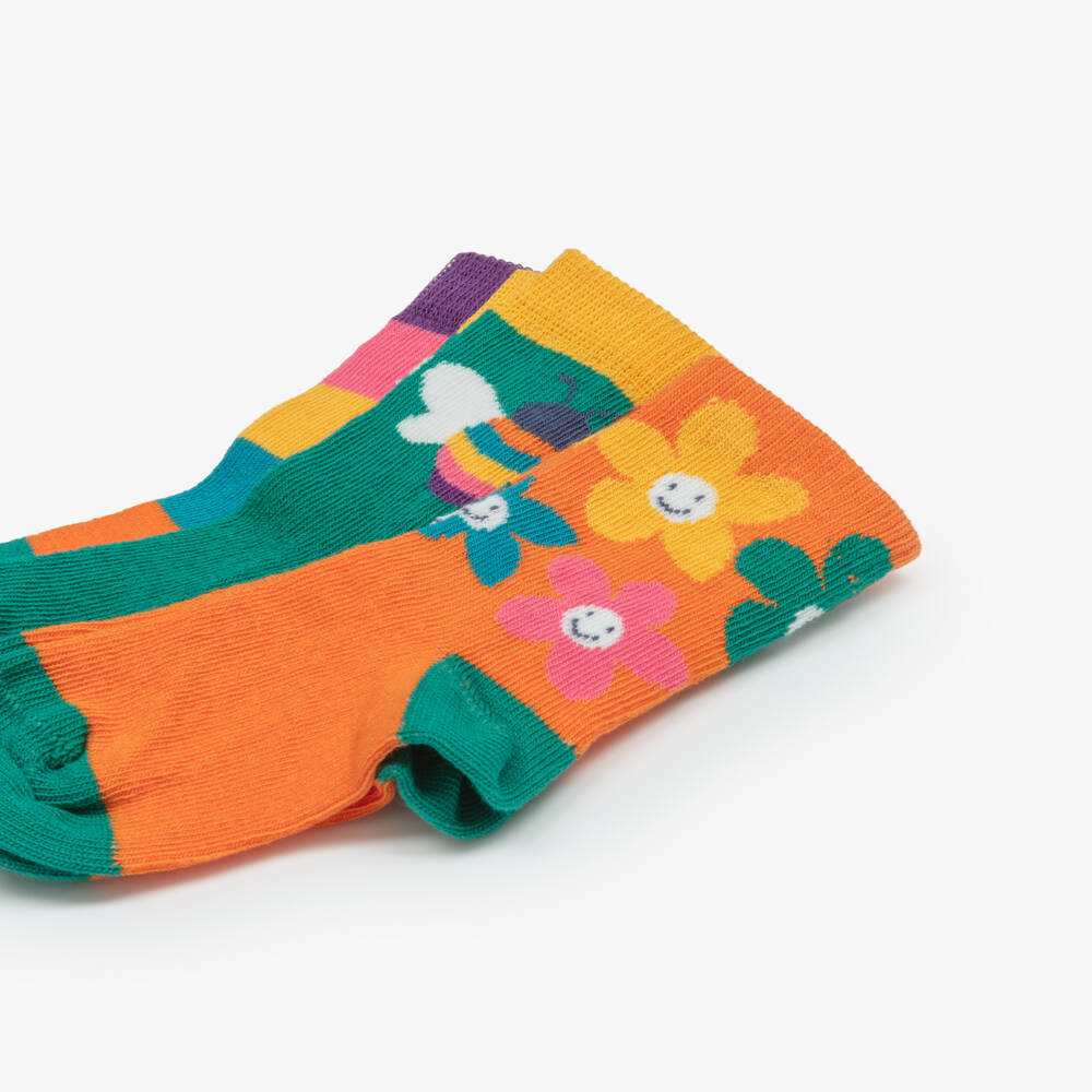Frugi-Girls Green & Orange Organic Cotton Socks (3 Pack) | Childrensalon Outlet