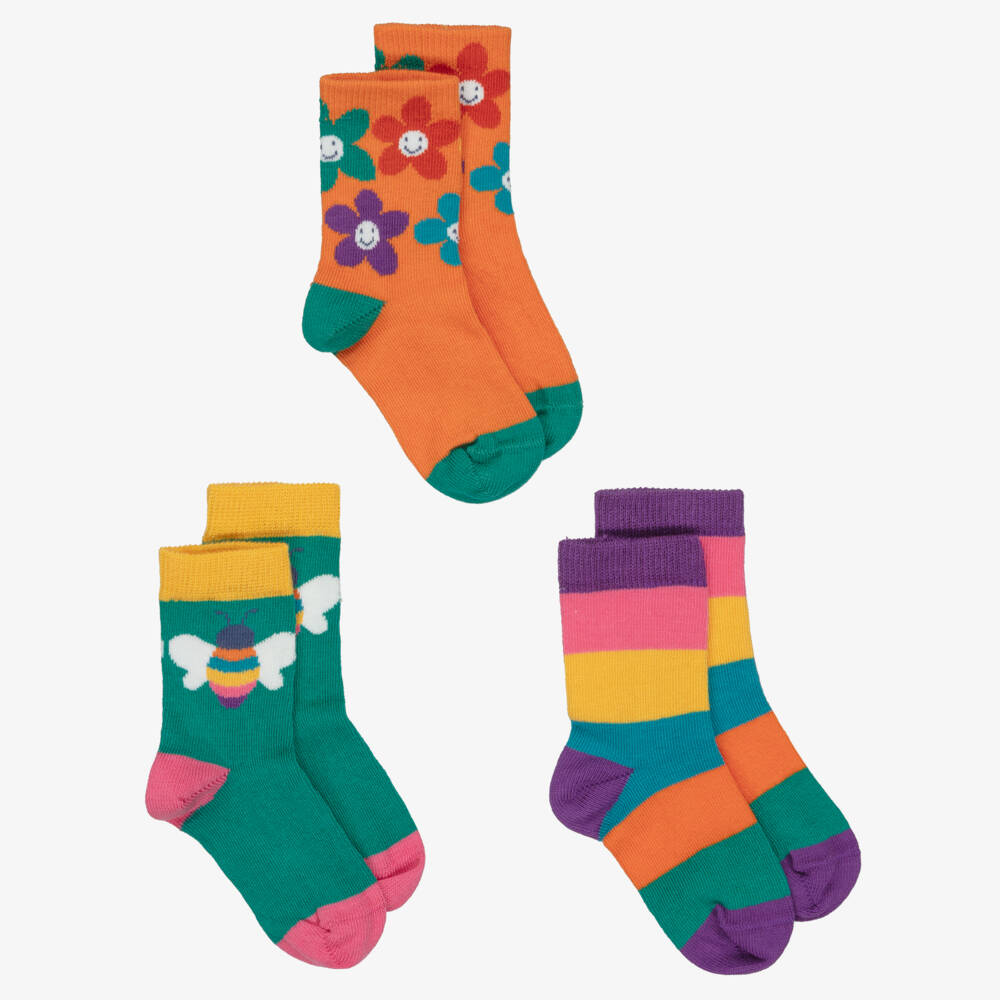Frugi-Girls Green & Orange Organic Cotton Socks (3 Pack) | Childrensalon Outlet