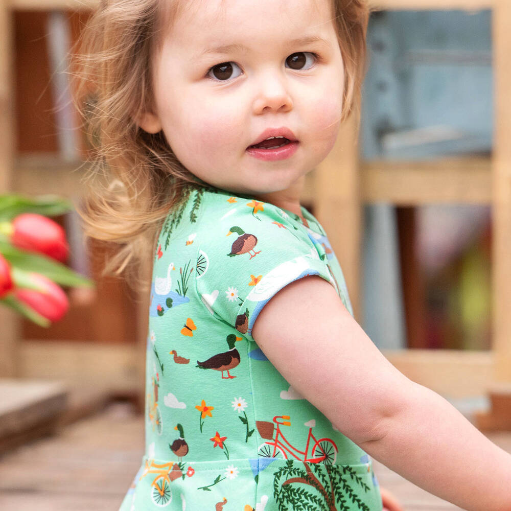 فروجي-فستان سكاتر قطن عضوي جيرسي لون أخضر أكوا | Childrensalon Outlet