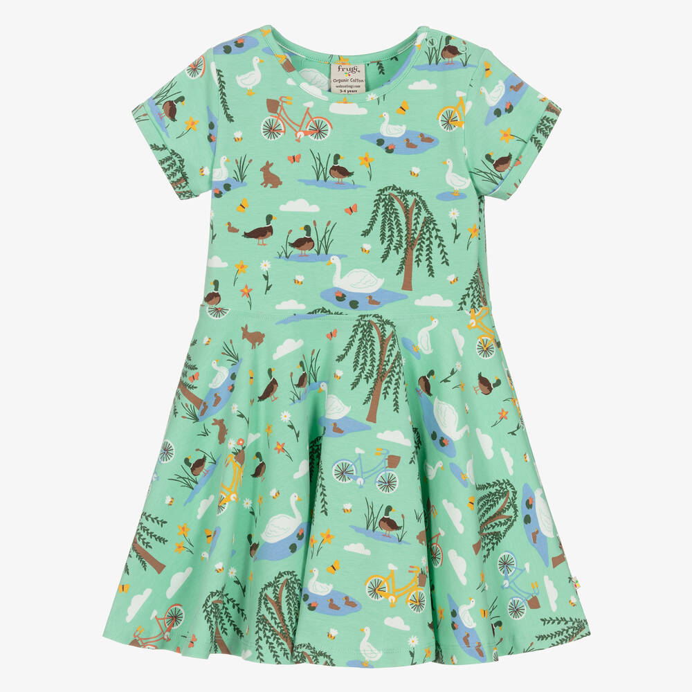 Frugi - Girls Green Organic Cotton Skater Dress | Childrensalon